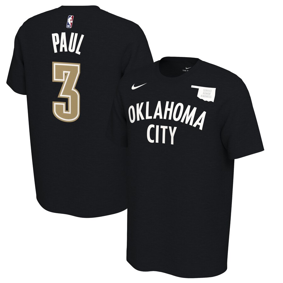Men 2020 NBA Nike Chris Paul Oklahoma City Thunder Black 201920 Earned Edition Name  Number TShirt->nba t-shirts->Sports Accessory